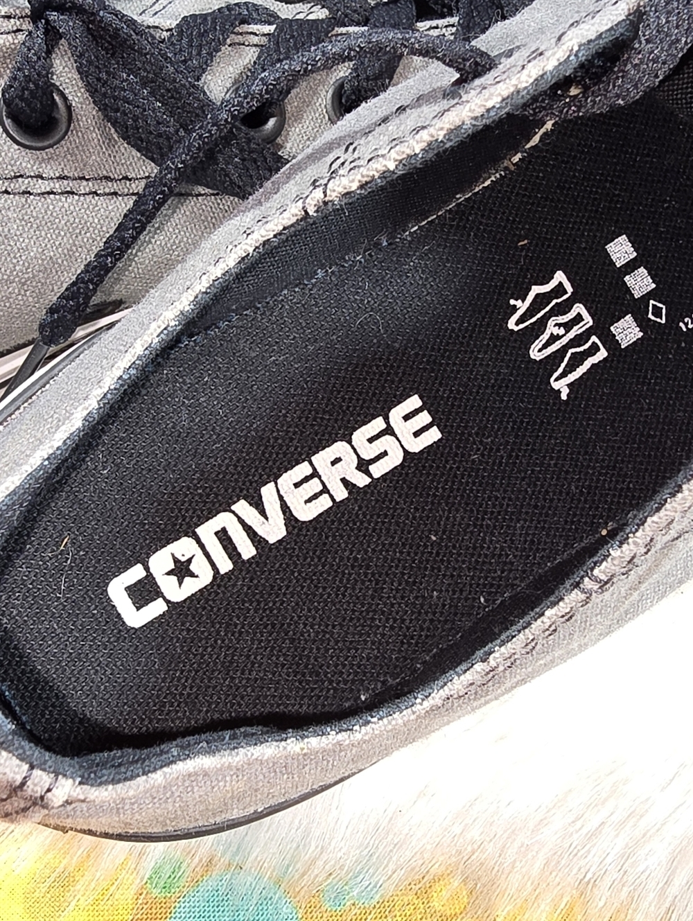 Converse Unisex Charcoal & White Canvas Low Top Sneakers with Black Accents - Picture 9 of 12